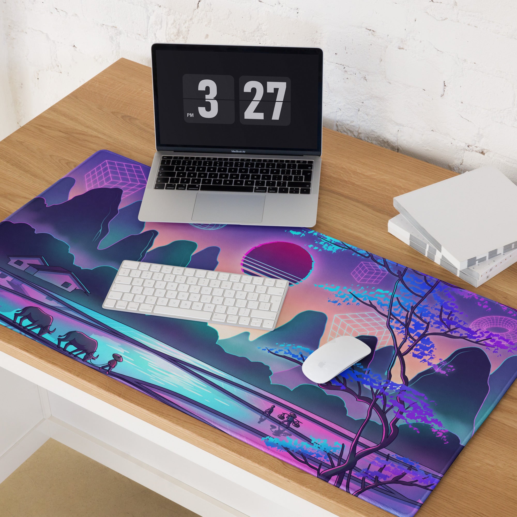 Vaporwave Neon Sunset Mouse Pad - Mouse Pad Neon Pink Purple Desk Vaporwave Mood Neon Retro Futurism Digital
