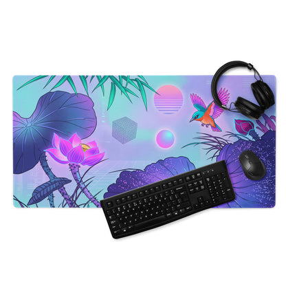 Vaporwave Neon Lotus Mouse Pad - Gaming Mouse Pad Blue Purple Pink Desktop Vaporwave Dreamy Mood Neon Decor Digital