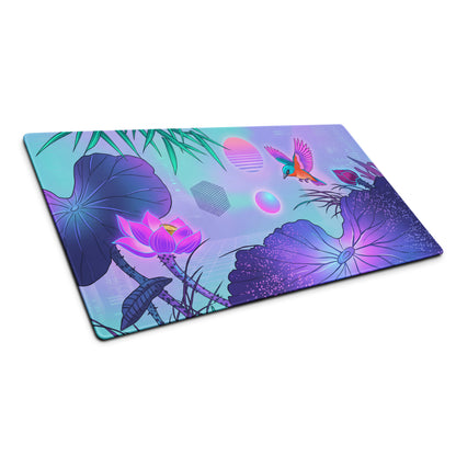 Vaporwave Neon Lotus Mouse Pad - Gaming Mouse Pad Blue Purple Pink Desktop Vaporwave Dreamy Mood Neon Decor Digital