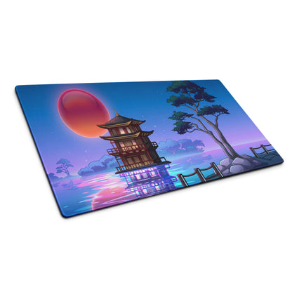 Vaporwave Pagoda Mouse Pad - Mouse Pad Blue Pink Purple Desk Vaporwave Dreamy Retro Futurism Gaming Mat Digital Art