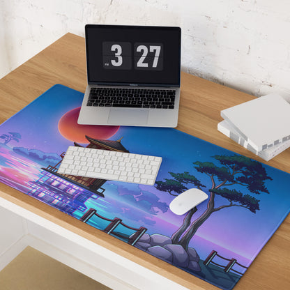 Vaporwave Pagoda Mouse Pad - Mouse Pad Blue Pink Purple Desk Vaporwave Dreamy Retro Futurism Gaming Mat Digital Art
