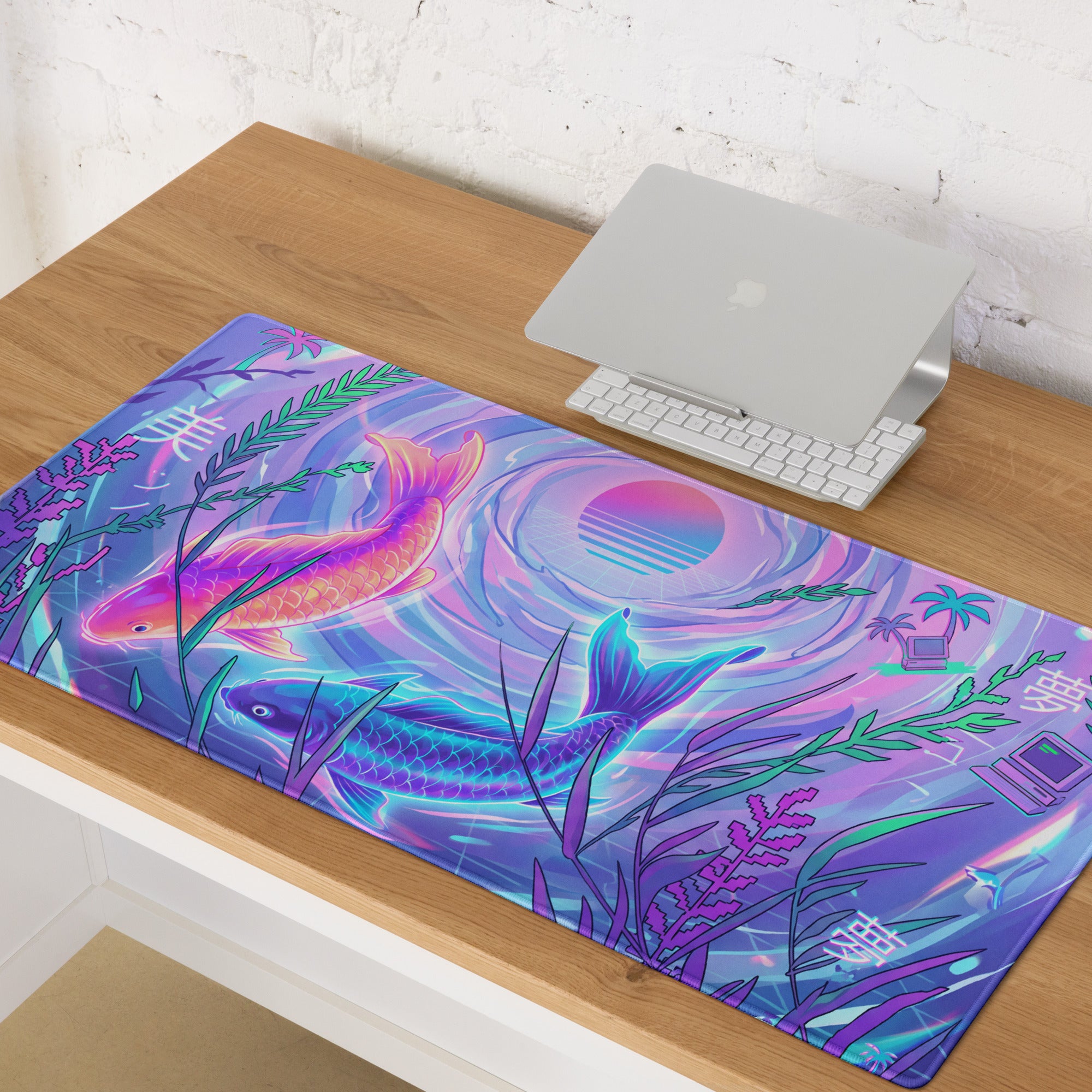 Vaporwave Neon Ocean Gaming Pad - Gaming Mouse Pad Pink Purple Blue Neon Vaporwave Desktop Dreamy Mood Aesthetic Digital