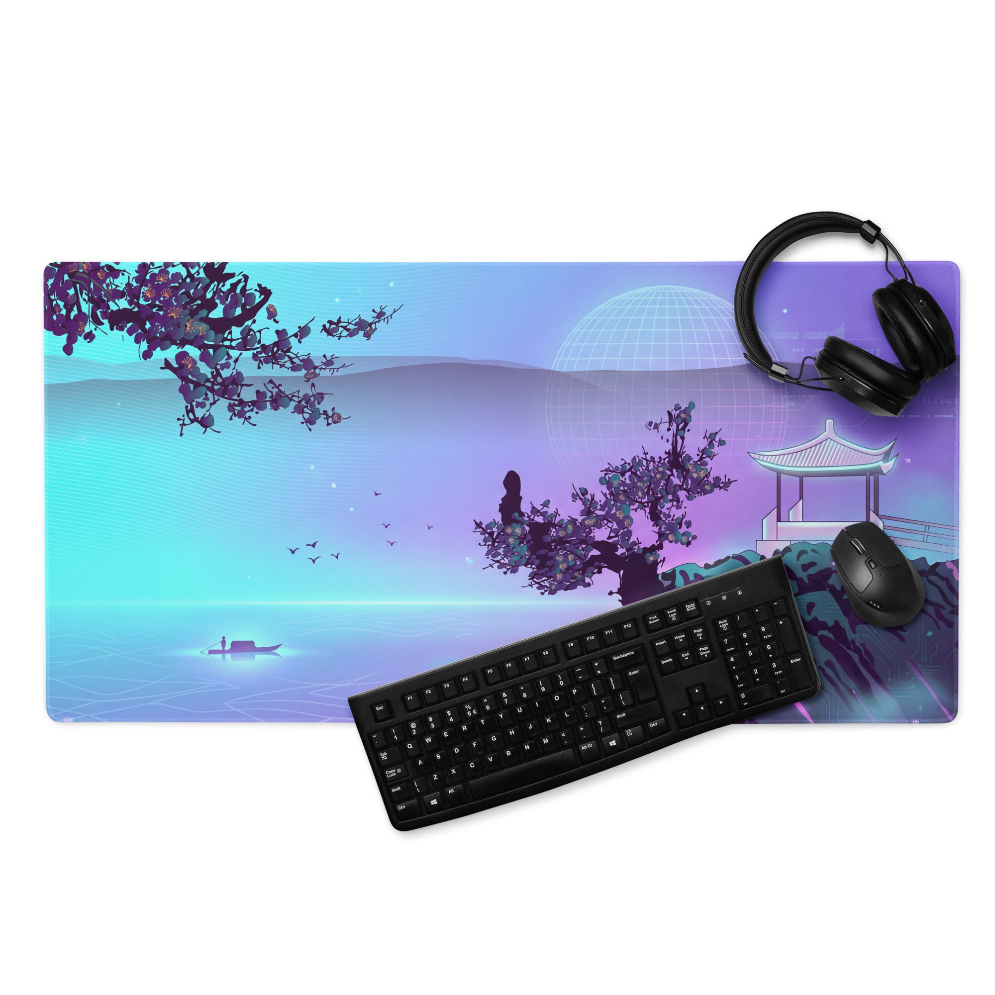 Vaporwave Lake Scene Mouse Pad - Mouse Pad Blue Purple Gaming Vaporwave → Dreamy Nostalgia Retro Futurism Digital Art