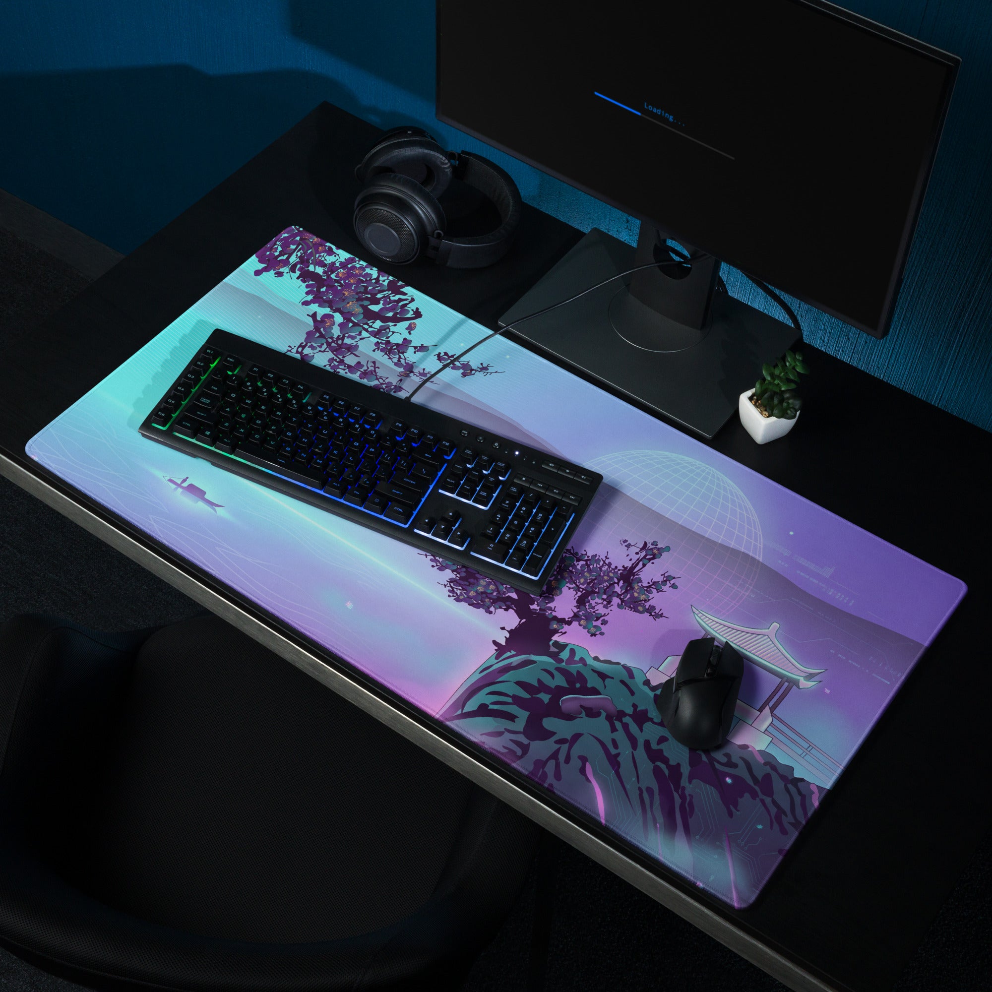 Vaporwave Lake Scene Mouse Pad - Mouse Pad Blue Purple Gaming Vaporwave → Dreamy Nostalgia Retro Futurism Digital Art