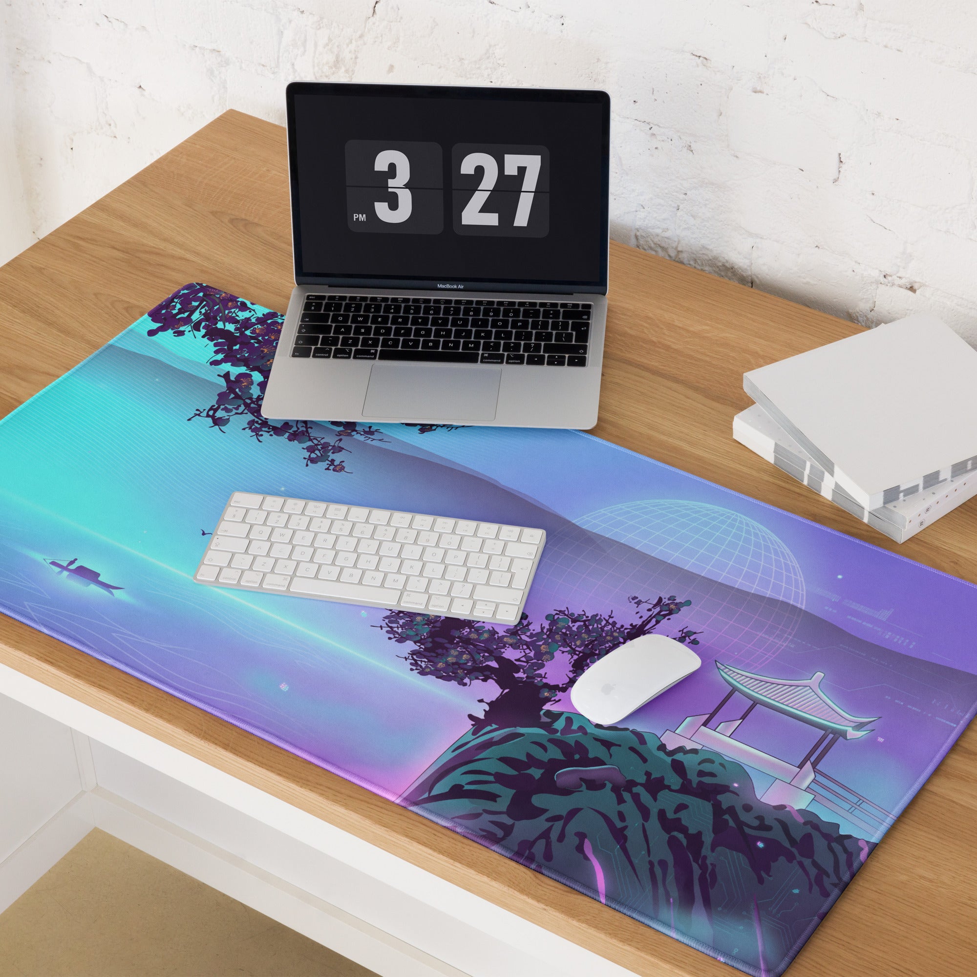 Vaporwave Lake Scene Mouse Pad - Mouse Pad Blue Purple Gaming Vaporwave → Dreamy Nostalgia Retro Futurism Digital Art