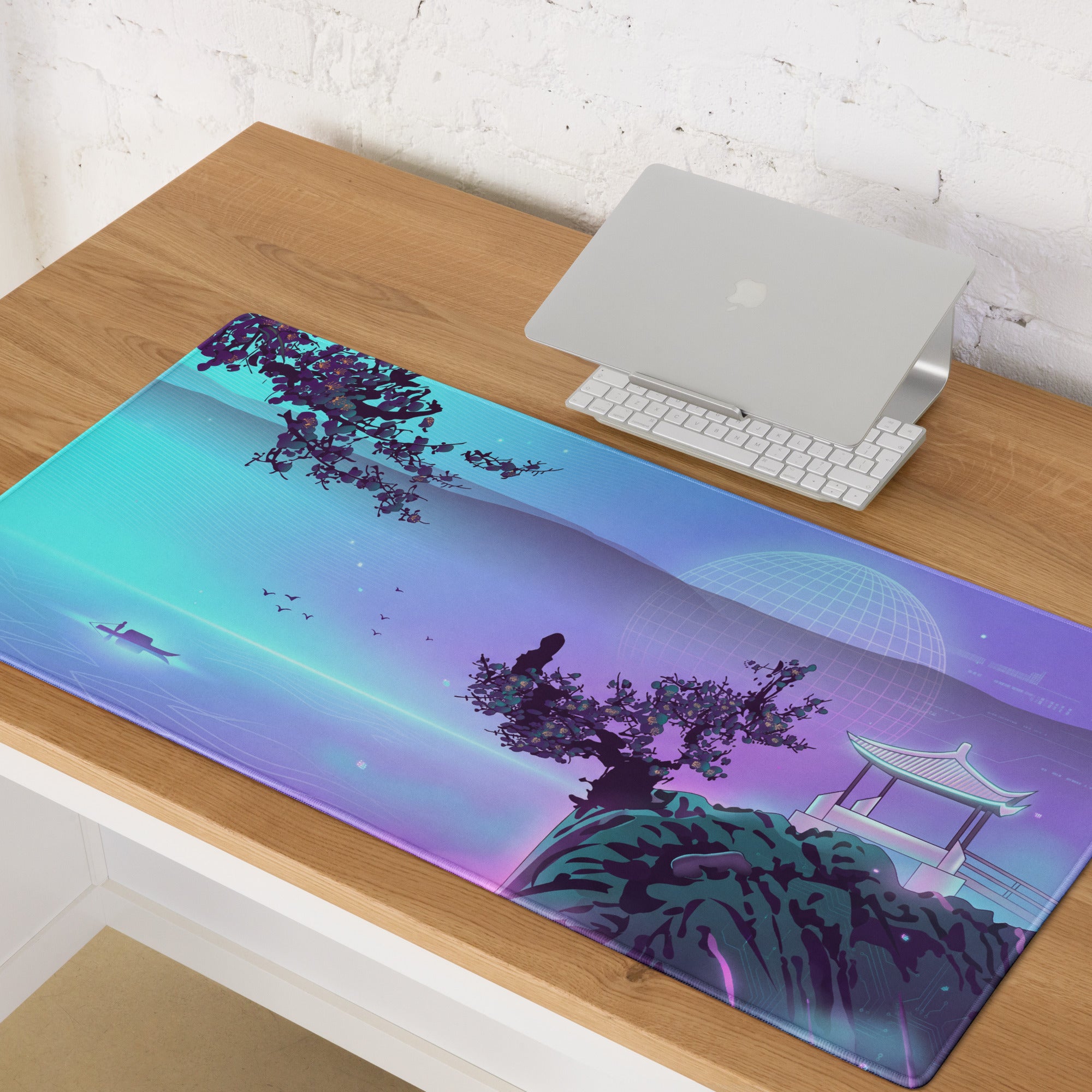 Vaporwave Lake Scene Mouse Pad - Mouse Pad Blue Purple Gaming Vaporwave → Dreamy Nostalgia Retro Futurism Digital Art