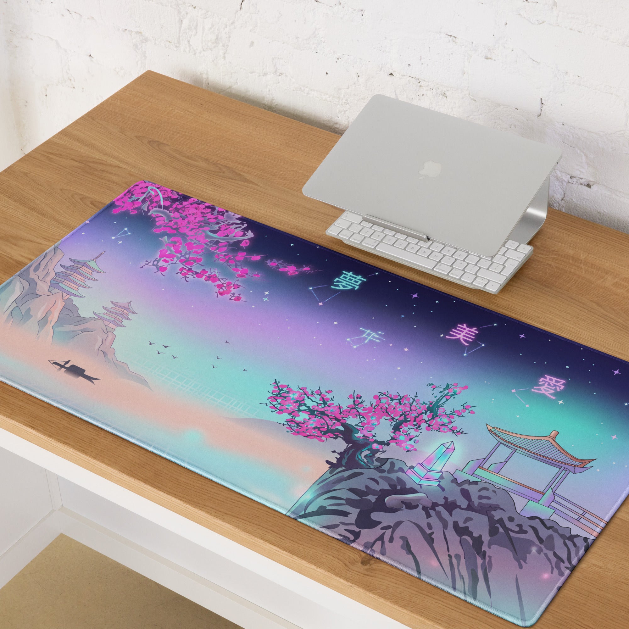Vaporwave Neon Mood Mouse Pad - Mouse Pad Neon Pink Teal Vaporwave Setup Dreamy Retro Futuristic Neon City Digital