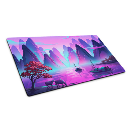 Vaporwave Mountain Desk Pad - Mountain Vaporwave Desk Pad Purple Pink - Dreamy Mood Neon Decor Gamer Desk