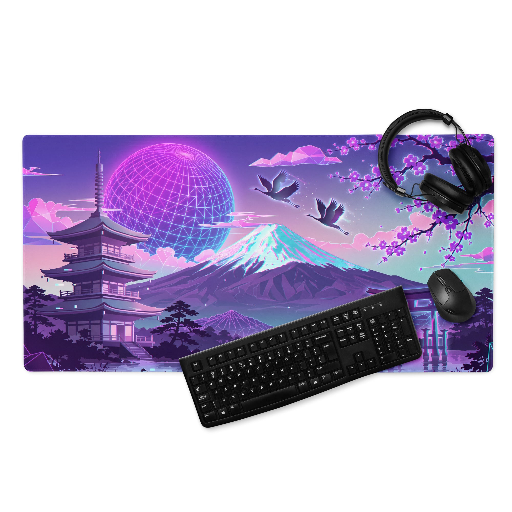Neon Vaporwave Desk Pad - Vaporwave Mouse Pad Neon Pink Blue Desk Setup Retro Futurism Dream Mood Digital Art