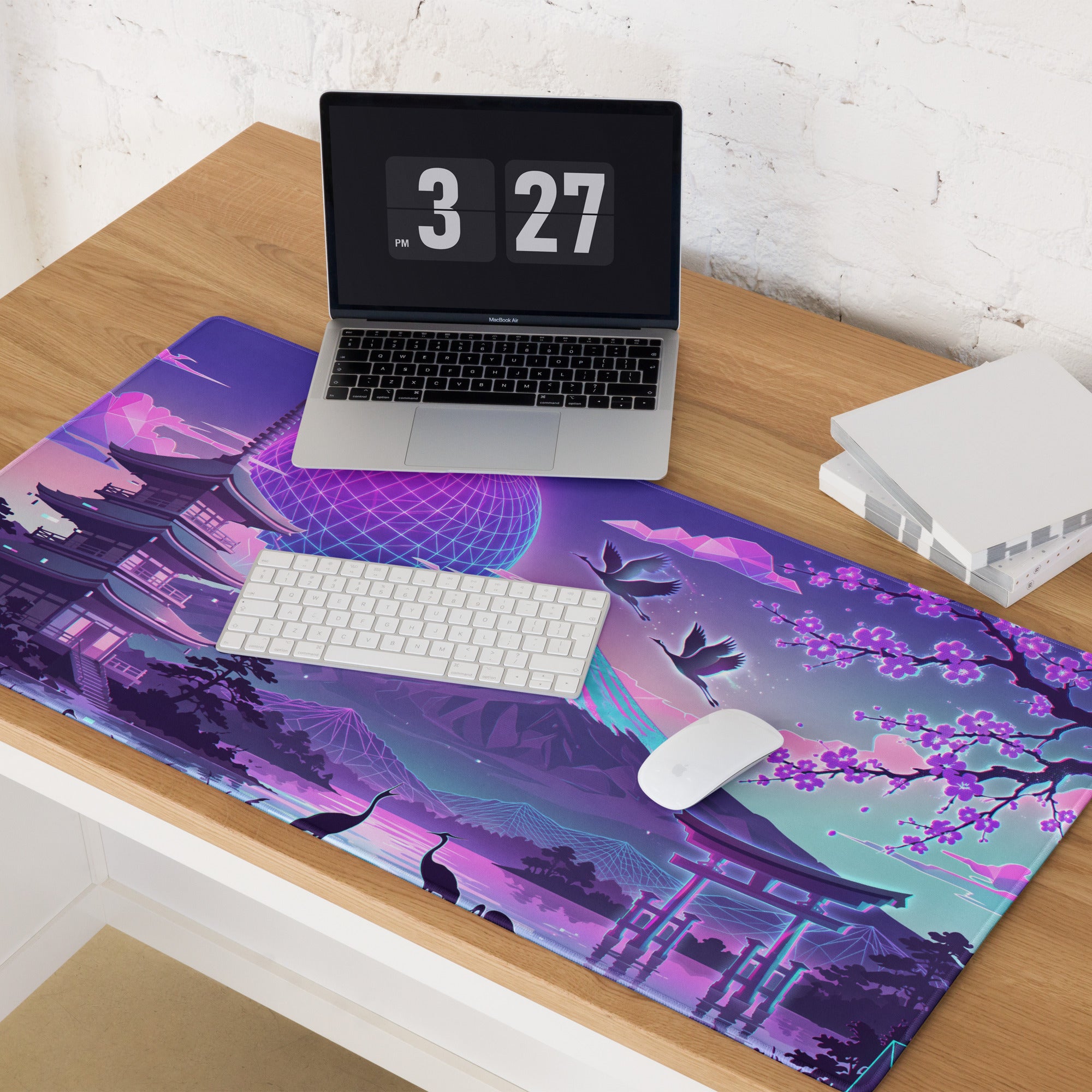 Neon Vaporwave Desk Pad - Vaporwave Mouse Pad Neon Pink Blue Desk Setup Retro Futurism Dream Mood Digital Art