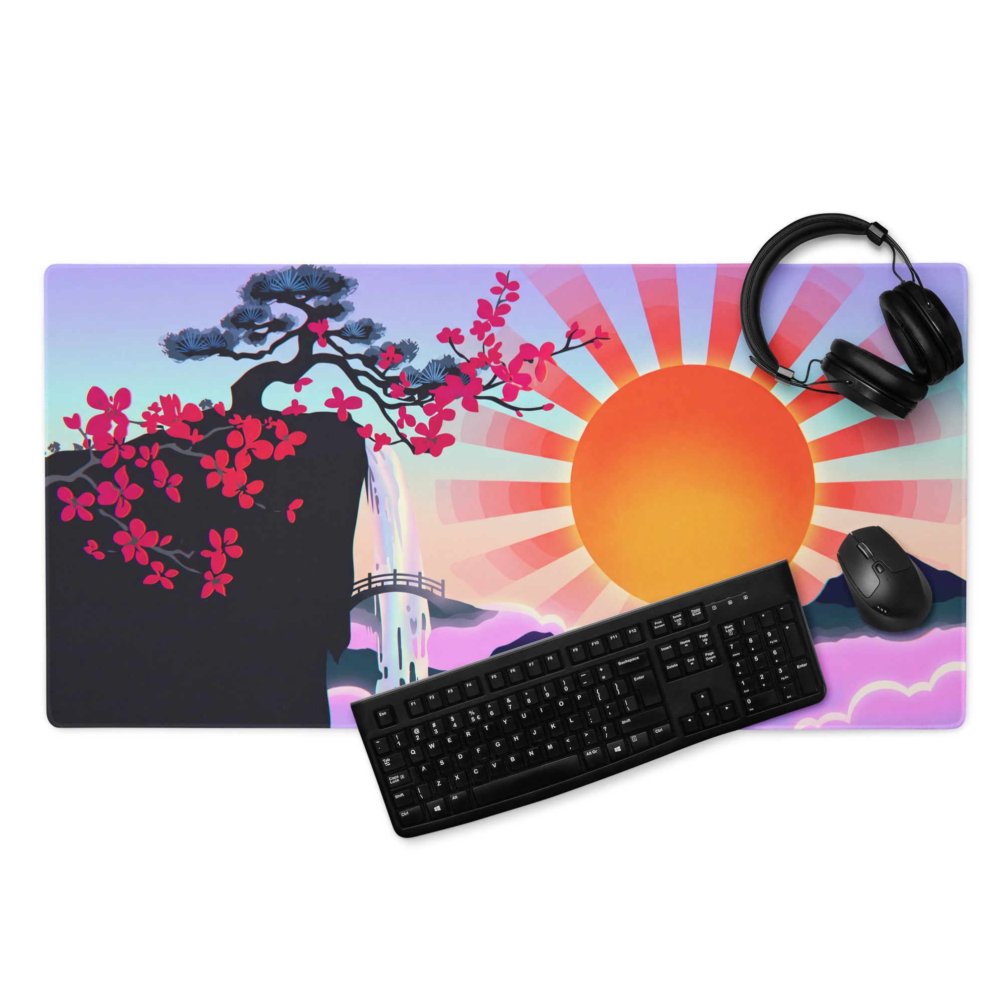 Vaporwave Sunset Mouse Pad - Sunset Orange Purple Gradient For Gaming Setup Vaporwave Aesthetic Dreamy Mood Digital Art
