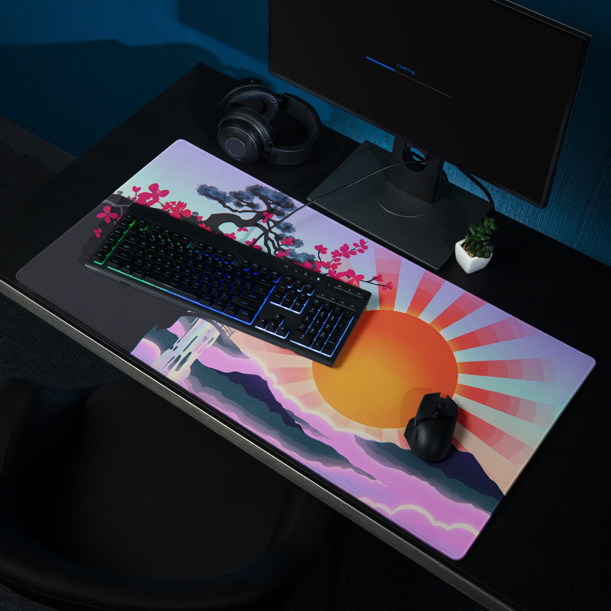 Vaporwave Sunset Mouse Pad - Sunset Orange Purple Gradient For Gaming Setup Vaporwave Aesthetic Dreamy Mood Digital Art