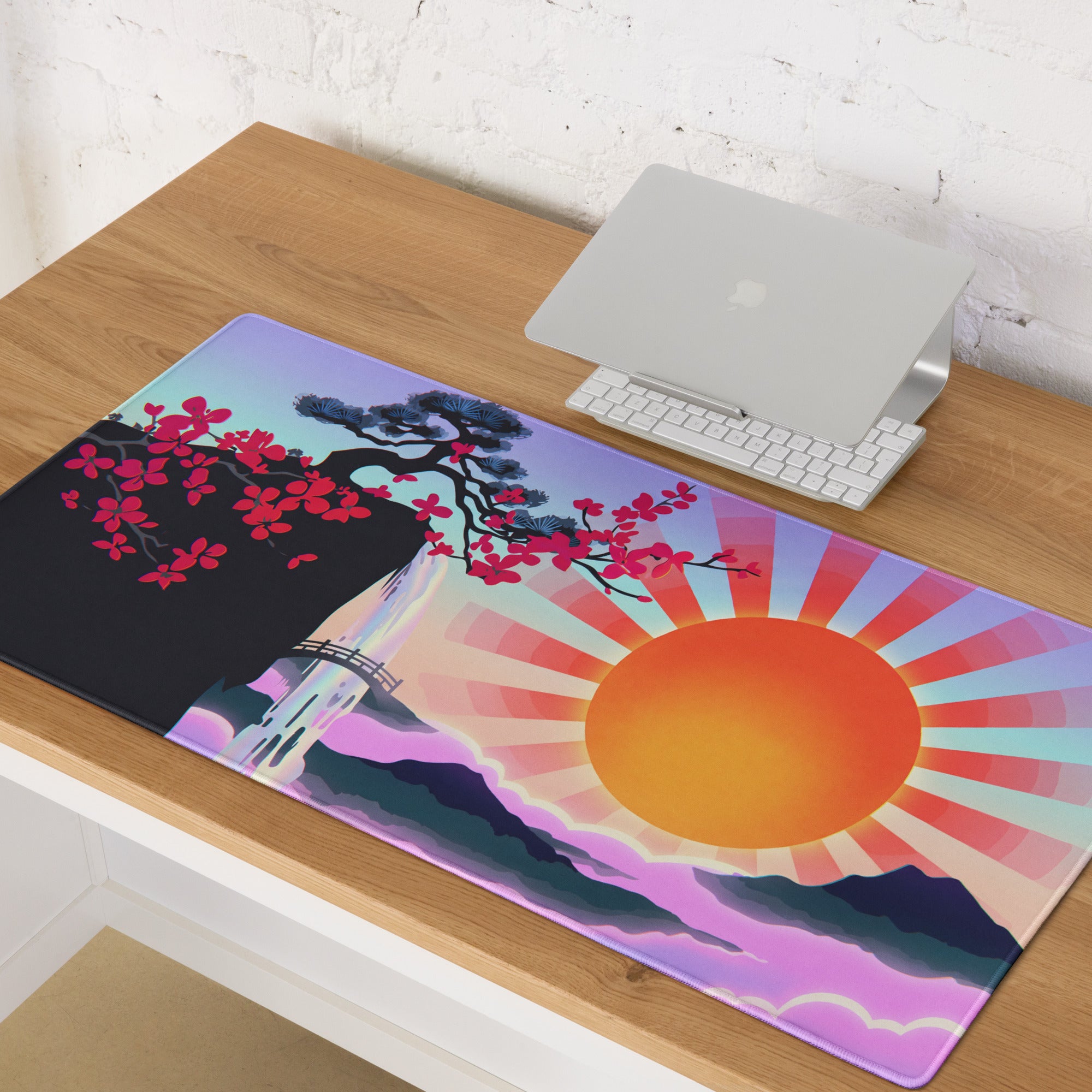 Vaporwave Sunset Mouse Pad - Sunset Orange Purple Gradient For Gaming Setup Vaporwave Aesthetic Dreamy Mood Digital Art