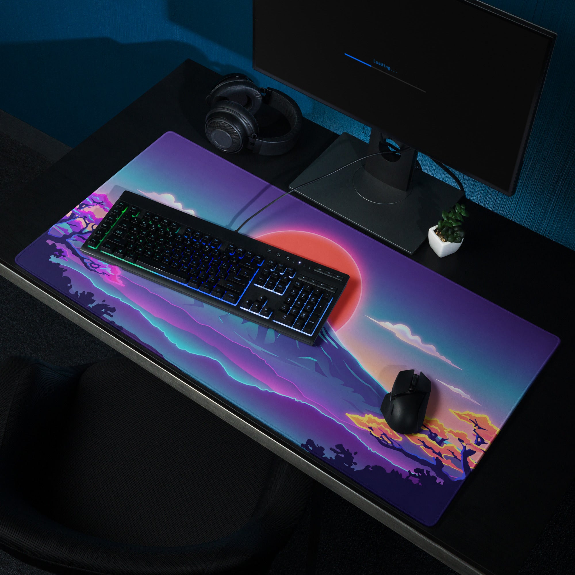 Vaporwave Neon Mountain Mouse Pad - Mouse Pad Neon Pink Purple Gradient Gaming Desk Vaporwave Mood Neon Retro Futurism Decor Digital Art