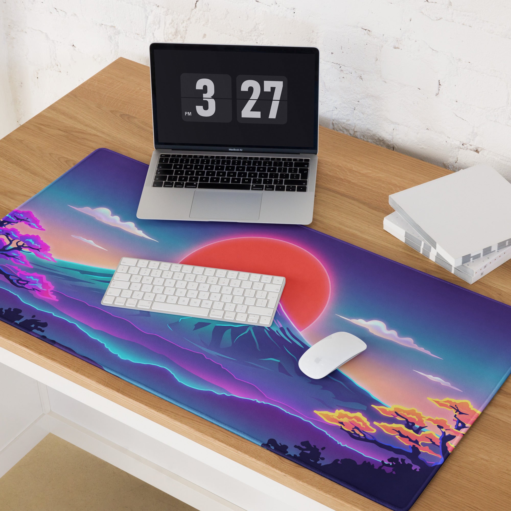 Vaporwave Neon Mountain Mouse Pad - Mouse Pad Neon Pink Purple Gradient Gaming Desk Vaporwave Mood Neon Retro Futurism Decor Digital Art