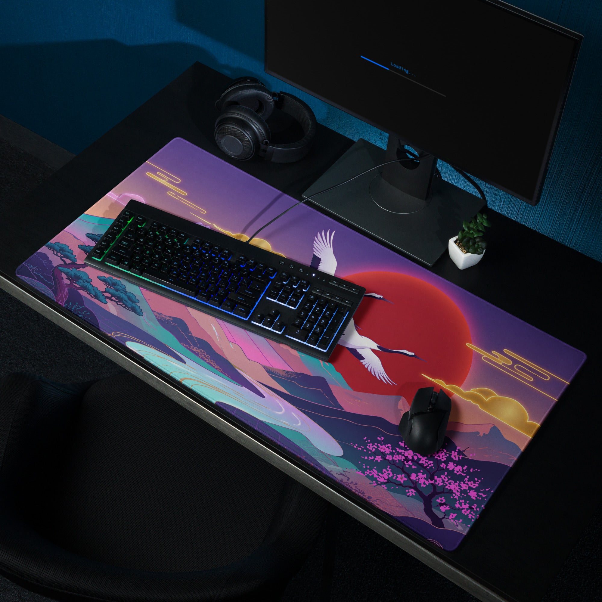 Vaporwave Sunset Neon Mouse Pad - Mouse Pad Purple Pink Desk Gaming Vaporwave Dreamy Retro Neon Decor Digital Art