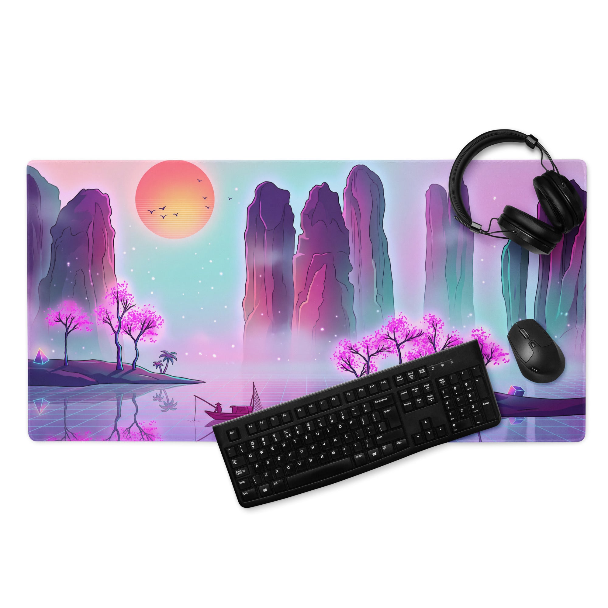 Vaporwave Neon Mirage Mouse Pad - Mouse Pad Neon Pink Purple Desk Futurism Dreamy Mood Vaporwave Aesthetic Digital Art