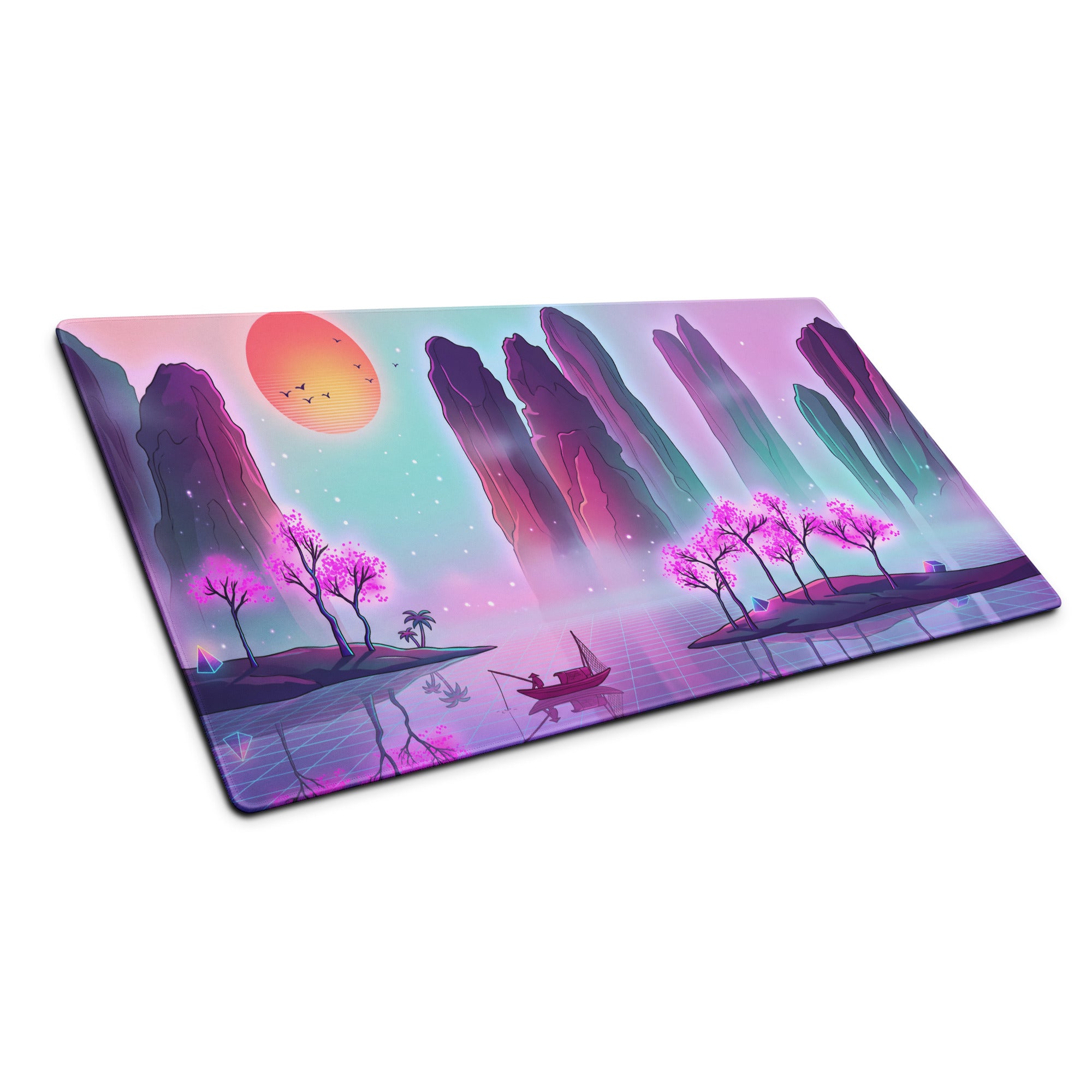 Vaporwave Neon Mirage Mouse Pad - Mouse Pad Neon Pink Purple Desk Futurism Dreamy Mood Vaporwave Aesthetic Digital Art