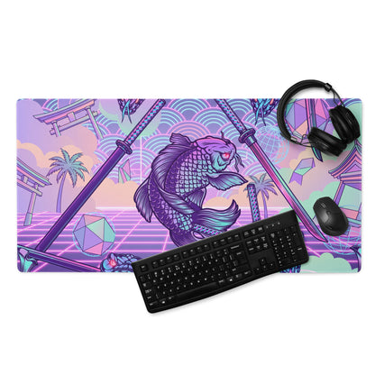 Vaporwave Neon Dragon Desk Pad - Dragon Purple Pink Teal Gaming Desk Vaporwave Surreal Retro Pastel Digital