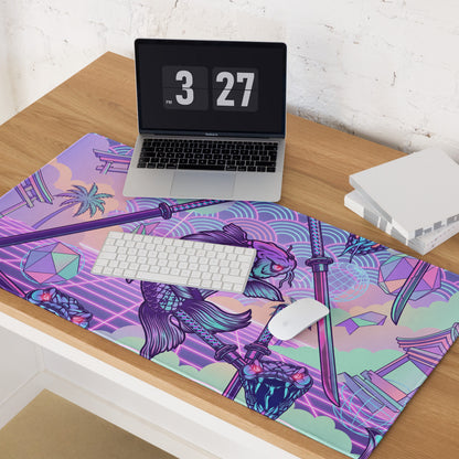 Vaporwave Neon Dragon Desk Pad - Dragon Purple Pink Teal Gaming Desk Vaporwave Surreal Retro Pastel Digital