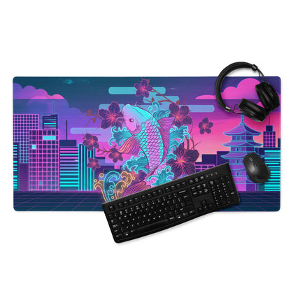 Vaporwave Neon Koi Mouse Pad - Mouse Pad Neon Purple Pink Blue Desk Vaporwave Dreamy Neon Decor Koi City Digital Art