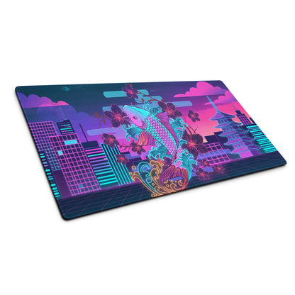 Vaporwave Neon Koi Mouse Pad - Mouse Pad Neon Purple Pink Blue Desk Vaporwave Dreamy Neon Decor Koi City Digital Art