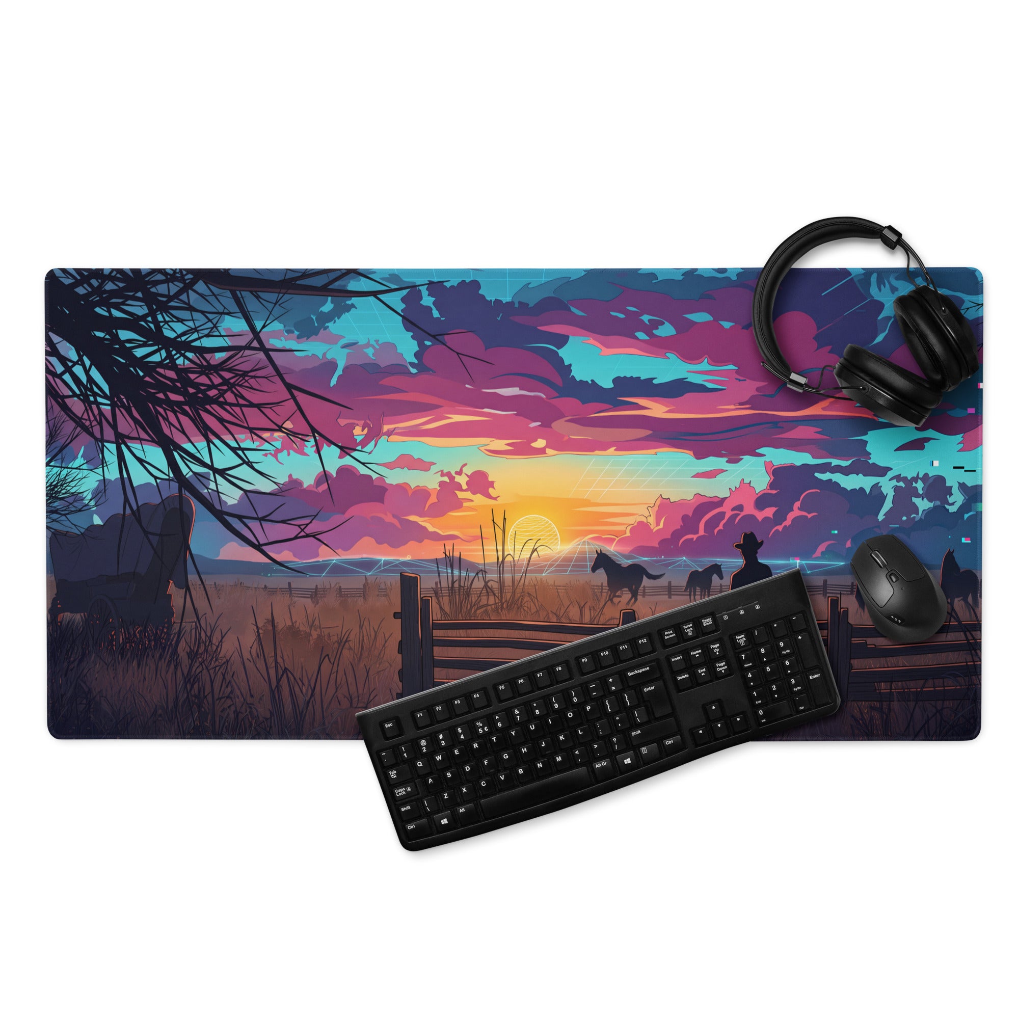 Vaporwave Sunset Horse Desk Mat - Sunset Horse Blue Purple Pink Desk Vaporwave Dreamy Neon Mood, Retro Decor, Mouse Pad