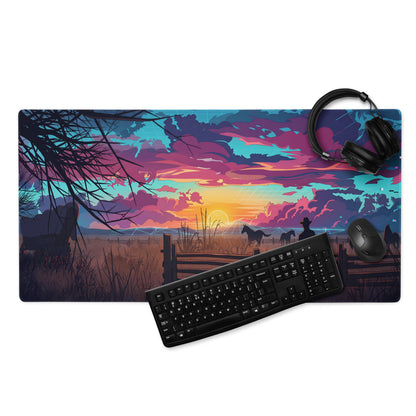 Vaporwave Sunset Horse Desk Mat - Sunset Horse Blue Purple Pink Desk Vaporwave Dreamy Neon Mood, Retro Decor, Mouse Pad