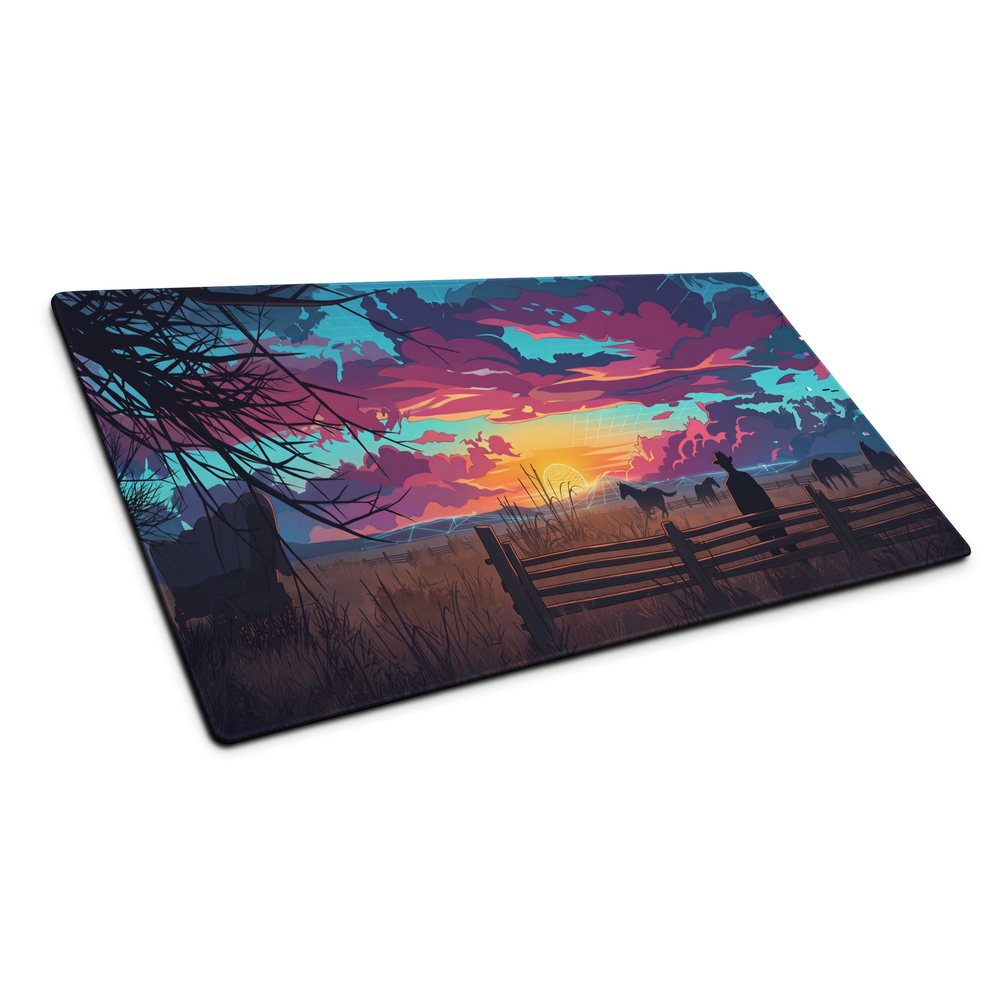 Vaporwave Sunset Horse Desk Mat - Sunset Horse Blue Purple Pink Desk Vaporwave Dreamy Neon Mood, Retro Decor, Mouse Pad