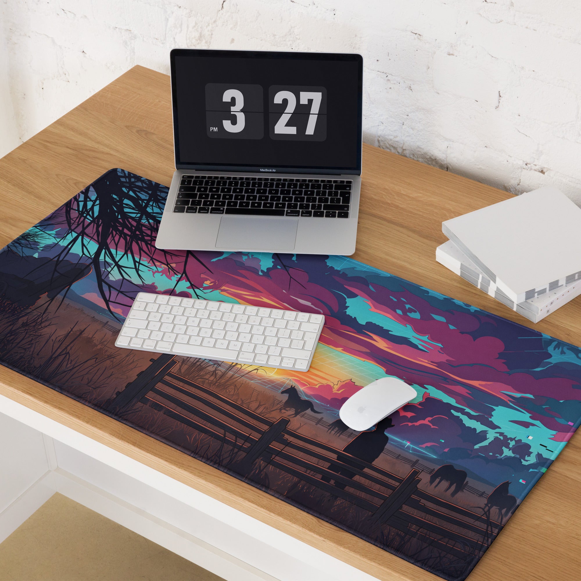 Vaporwave Sunset Horse Desk Mat - Sunset Horse Blue Purple Pink Desk Vaporwave Dreamy Neon Mood, Retro Decor, Mouse Pad