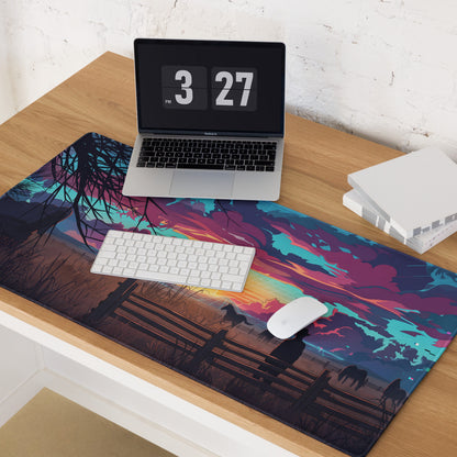 Vaporwave Sunset Horse Desk Mat - Sunset Horse Blue Purple Pink Desk Vaporwave Dreamy Neon Mood, Retro Decor, Mouse Pad