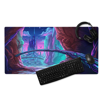 Neon Vaporwave Cityscape Mouse Pad - Mouse Pad Neon Purple Cityscape Dreamy Neon Mood Cyberpunk Desk Illustration