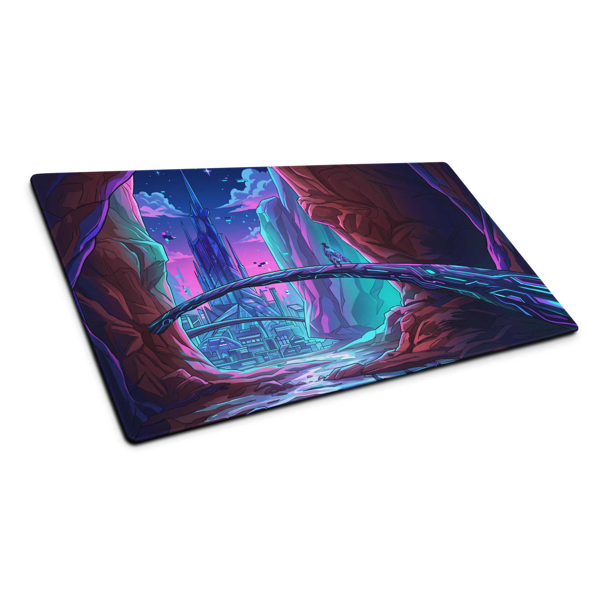 Neon Vaporwave Cityscape Mouse Pad - Mouse Pad Neon Purple Cityscape Dreamy Neon Mood Cyberpunk Desk Illustration