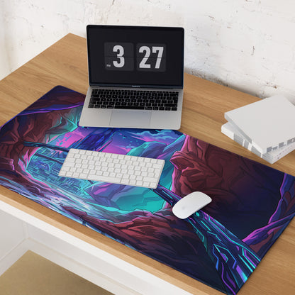 Neon Vaporwave Cityscape Mouse Pad - Mouse Pad Neon Purple Cityscape Dreamy Neon Mood Cyberpunk Desk Illustration