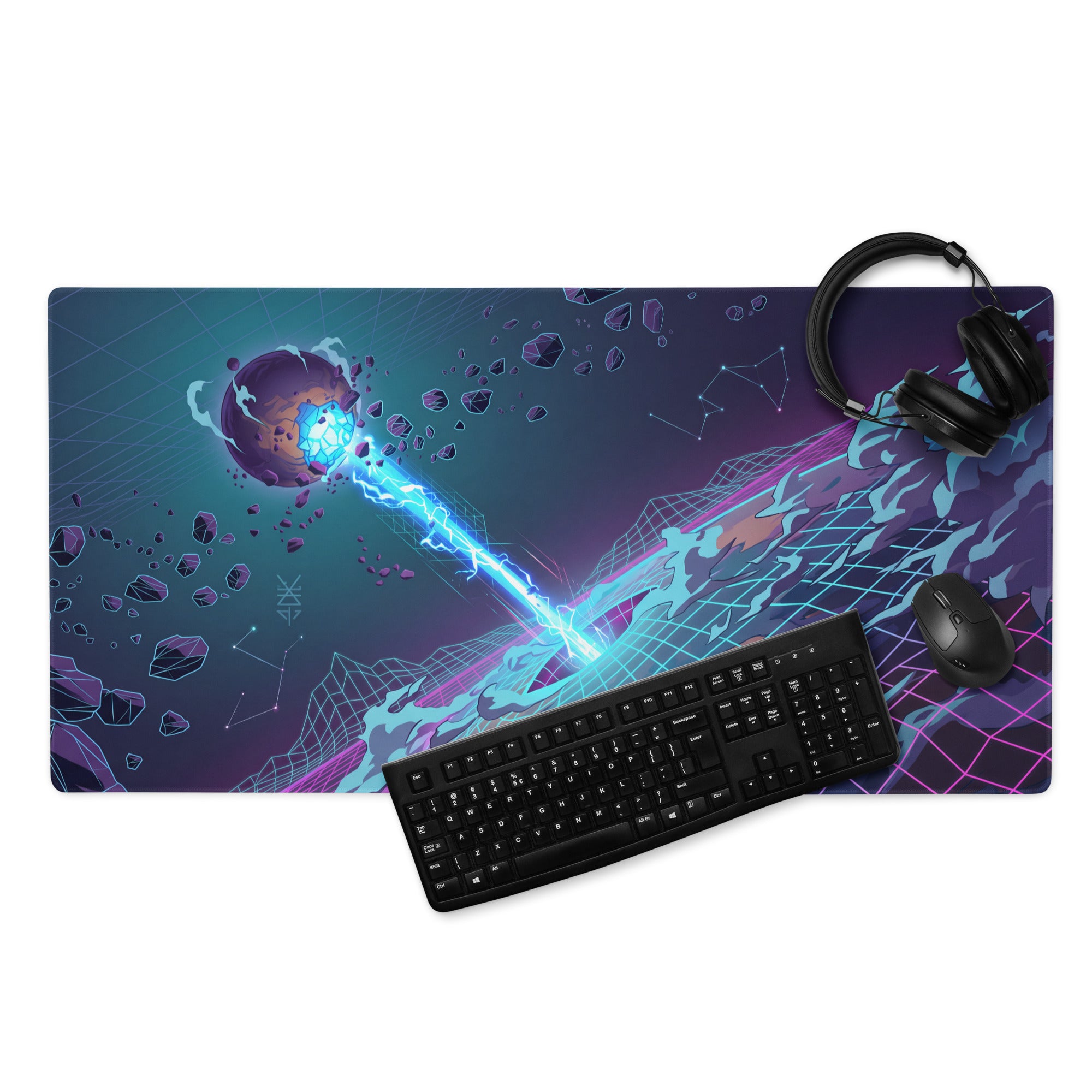 Vaporwave Neon Grid Mouse Pad - Mouse Pad Neon Blue Purple Vaporwave Desk Setup Dreamy Retro Futurism Gaming Digital Art