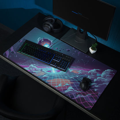 Vaporwave Neon Grid Mouse Pad - Mouse Pad Neon Blue Purple Vaporwave Desk Setup Dreamy Retro Futurism Gaming Digital Art
