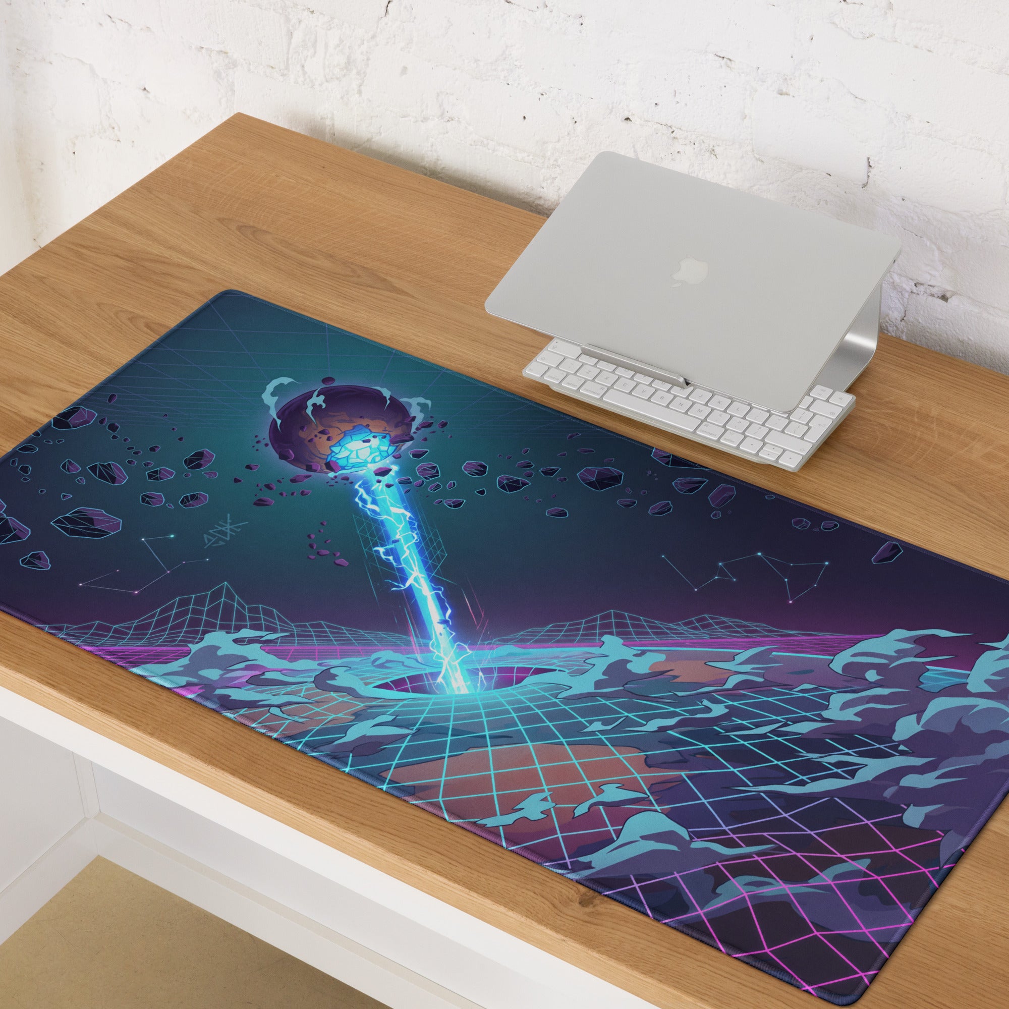 Vaporwave Neon Grid Mouse Pad - Mouse Pad Neon Blue Purple Vaporwave Desk Setup Dreamy Retro Futurism Gaming Digital Art