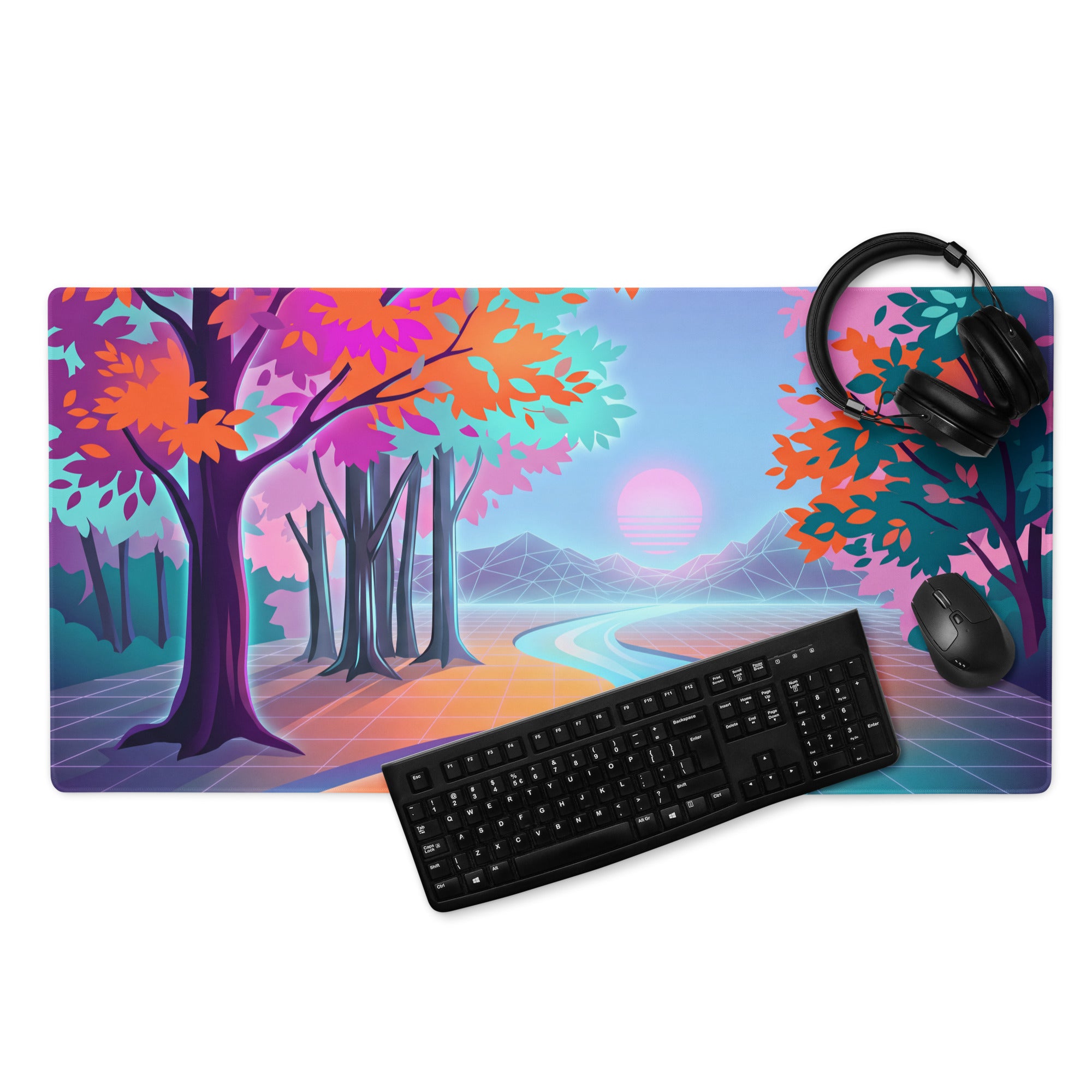 Vaporwave Dreamscape Desk Pad - Gaming Mouse Pad Neon Purple Pink Desk Vaporwave Dreamy Neon Nostalgic Vaporwave Art