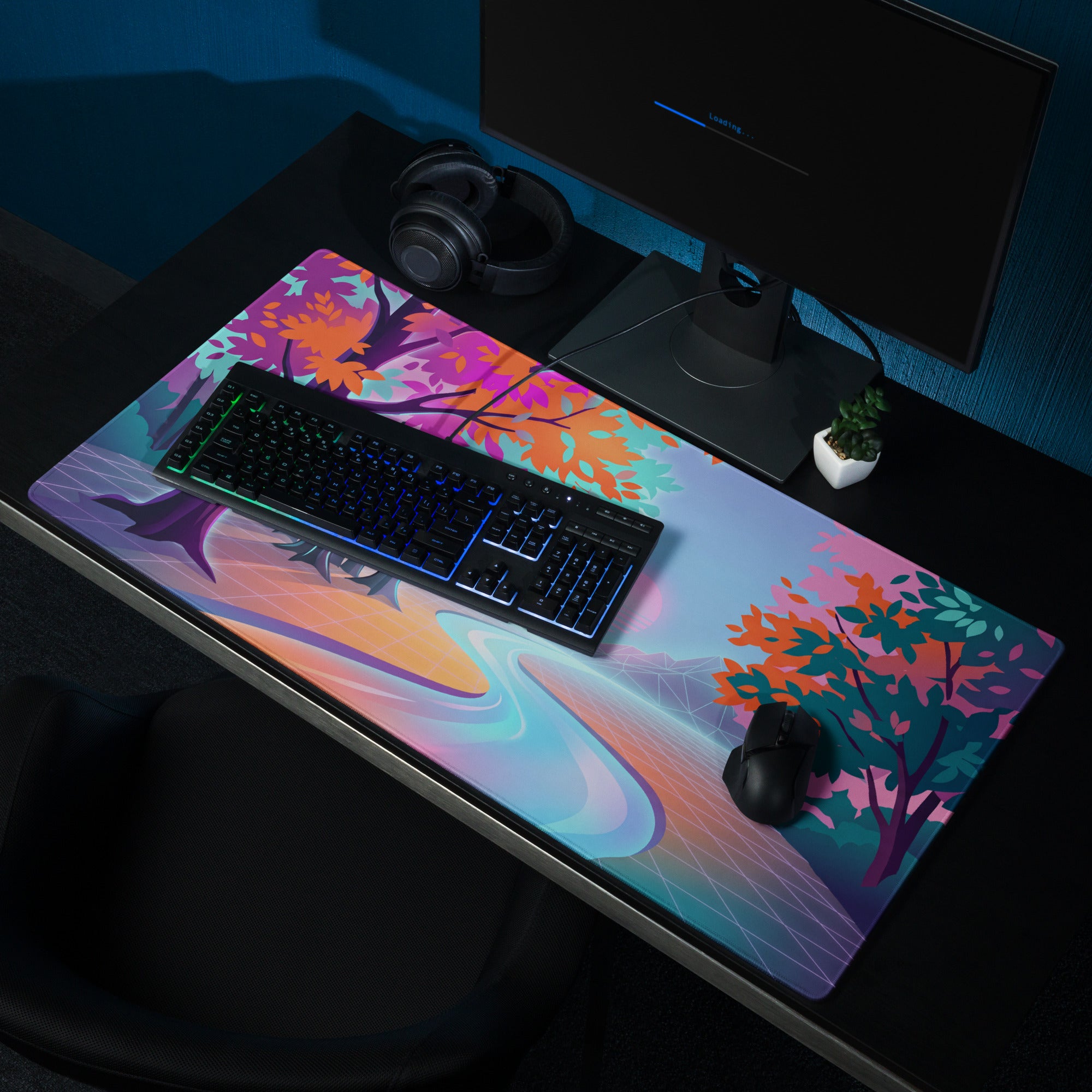 Vaporwave Dreamscape Desk Pad - Gaming Mouse Pad Neon Purple Pink Desk Vaporwave Dreamy Neon Nostalgic Vaporwave Art