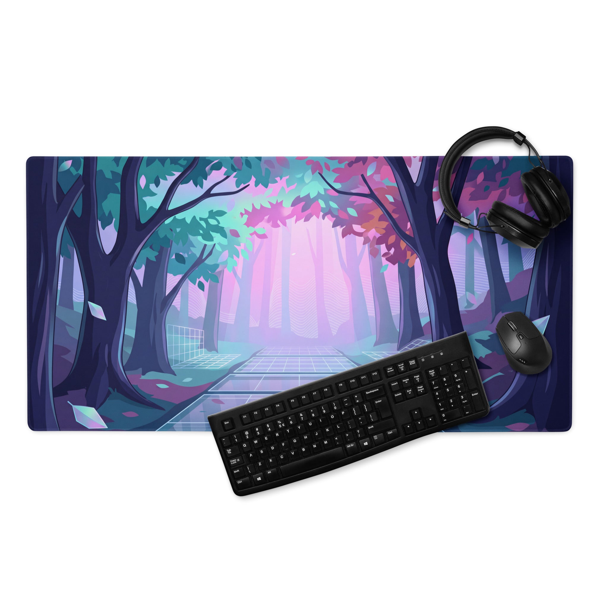 Neon Vaporwave Forest Mouse Pad - Mouse Pad Neon Purple Teal For Vaporwave Dreamy Mood Neon Decor Gaming Digital Art