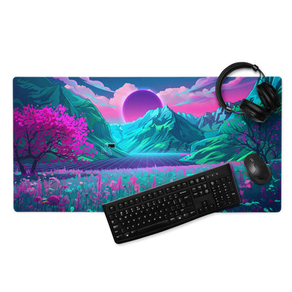 Vaporwave Neon Mountain Mouse Pad - Vaporwave Scene Neon Purple Desk Futurism Dreamy Neon Cyberpunk Desk Mat Digital