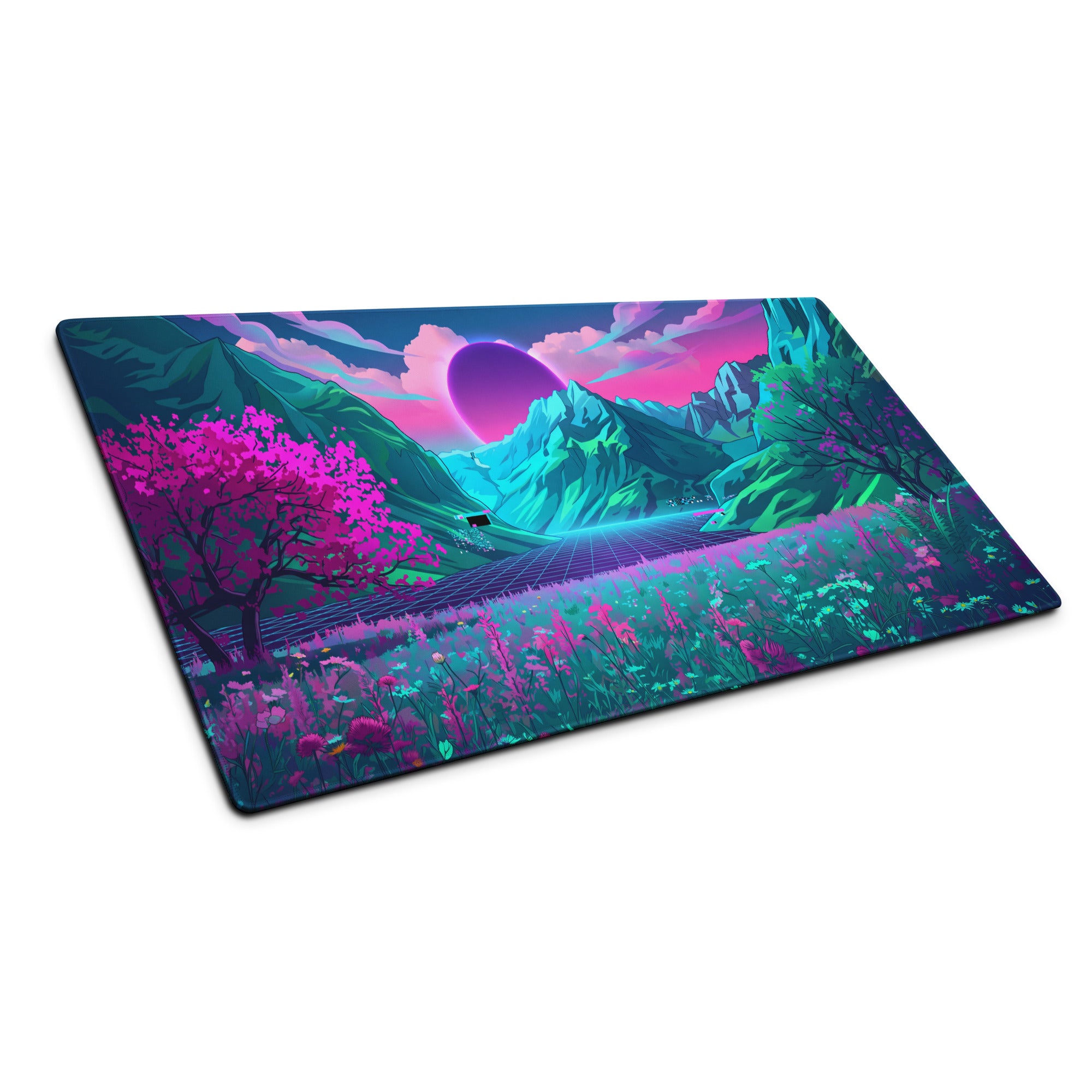 Vaporwave Neon Mountain Mouse Pad - Vaporwave Scene Neon Purple Desk Futurism Dreamy Neon Cyberpunk Desk Mat Digital