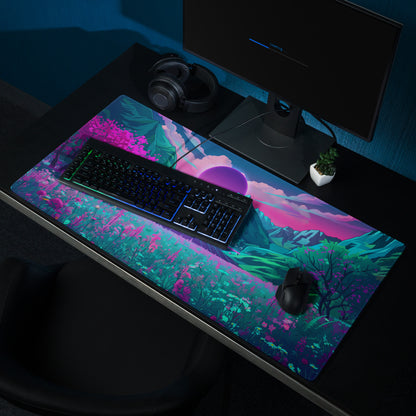 Vaporwave Neon Mountain Mouse Pad - Vaporwave Scene Neon Purple Desk Futurism Dreamy Neon Cyberpunk Desk Mat Digital