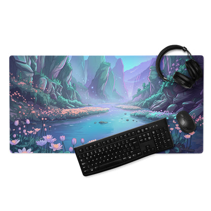 Vaporwave Oasis Gaming Mouse Pad - Fantasy Landscape Purple Teal Desk Vaporwave Dreamy Mood Vaporwave Aesthetic Digital