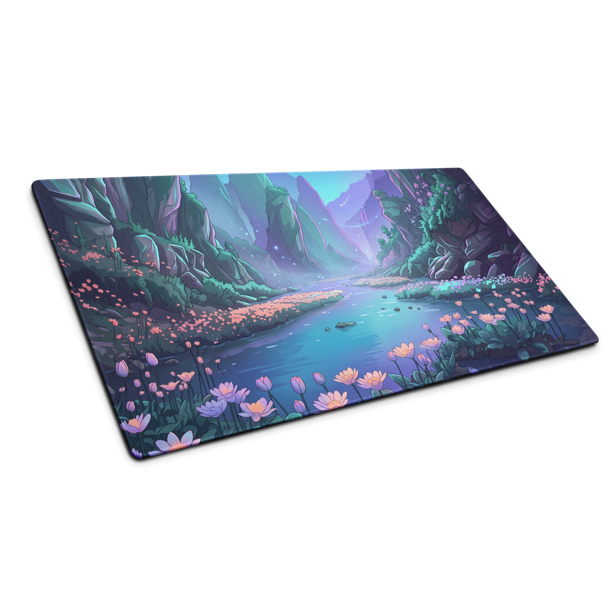 Vaporwave Oasis Gaming Mouse Pad - Fantasy Landscape Purple Teal Desk Vaporwave Dreamy Mood Vaporwave Aesthetic Digital