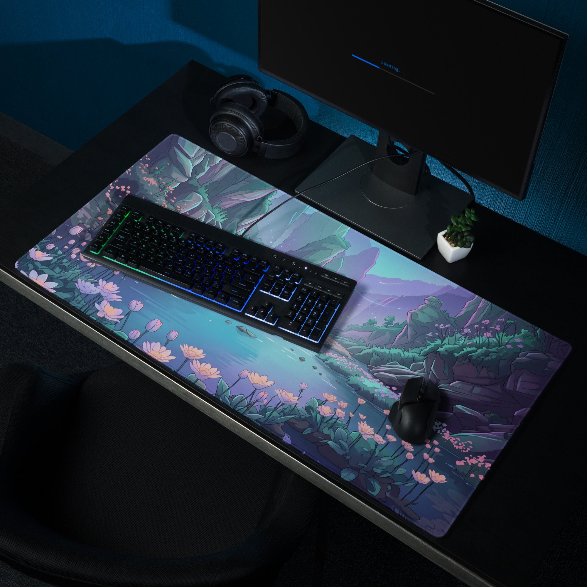Vaporwave Oasis Gaming Mouse Pad - Fantasy Landscape Purple Teal Desk Vaporwave Dreamy Mood Vaporwave Aesthetic Digital