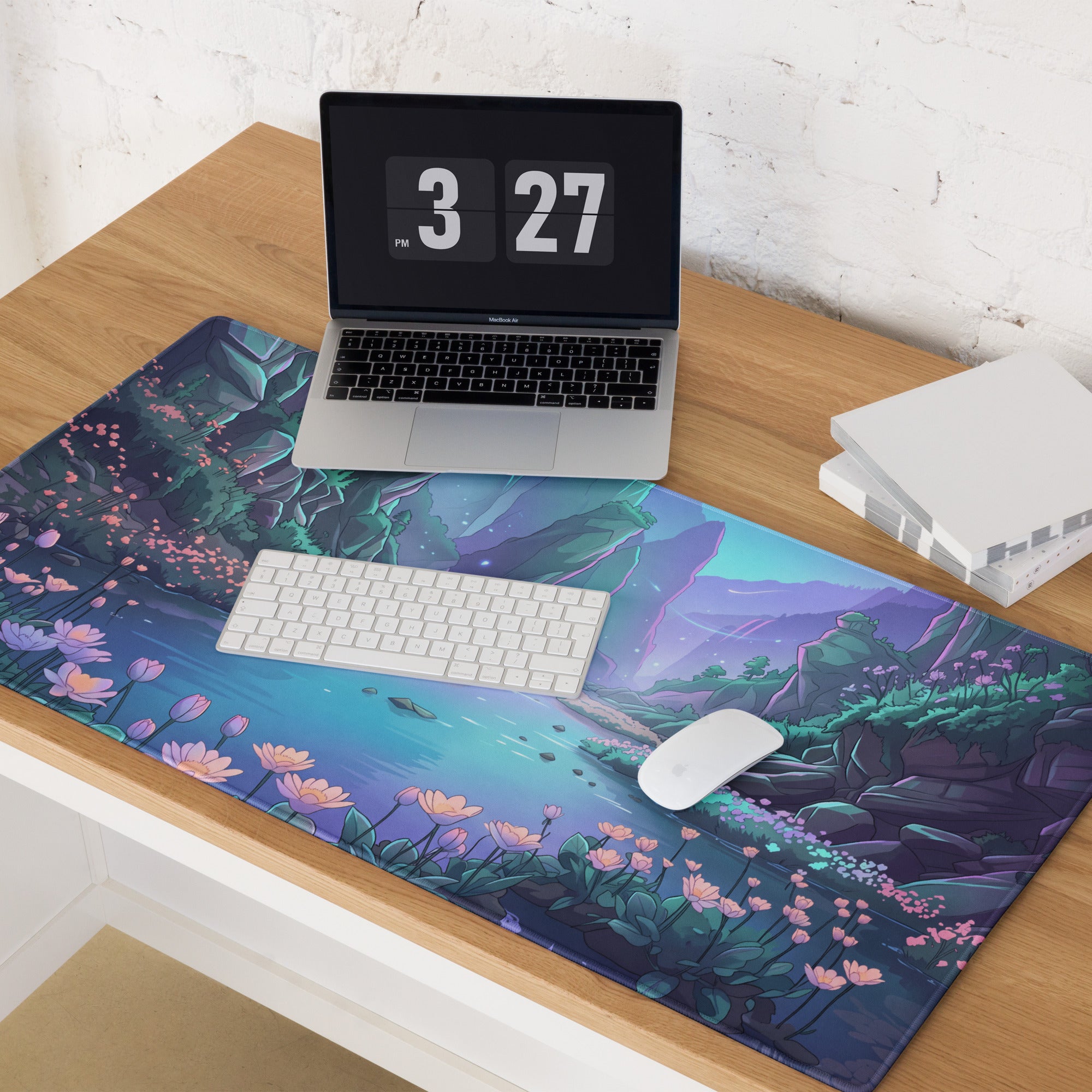 Vaporwave Oasis Gaming Mouse Pad - Fantasy Landscape Purple Teal Desk Vaporwave Dreamy Mood Vaporwave Aesthetic Digital