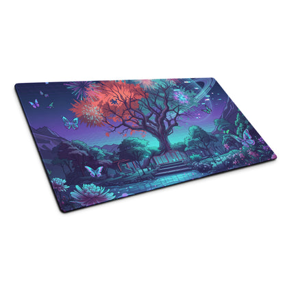 Vaporwave Night Garden Desk Pad - Mouse Pad Purple Pink Gaming Vaporwave Dreamy Neon Synthwave Desk Mat Digital Art