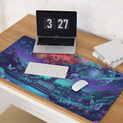 Vaporwave Night Garden Desk Pad - Mouse Pad Purple Pink Gaming Vaporwave Dreamy Neon Synthwave Desk Mat Digital Art
