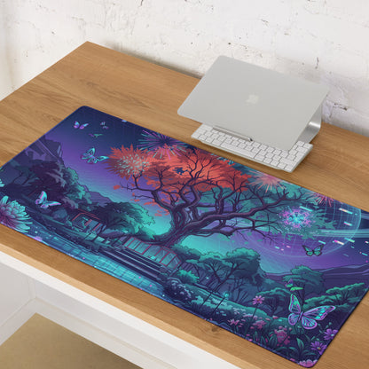Vaporwave Night Garden Desk Pad - Mouse Pad Purple Pink Gaming Vaporwave Dreamy Neon Synthwave Desk Mat Digital Art